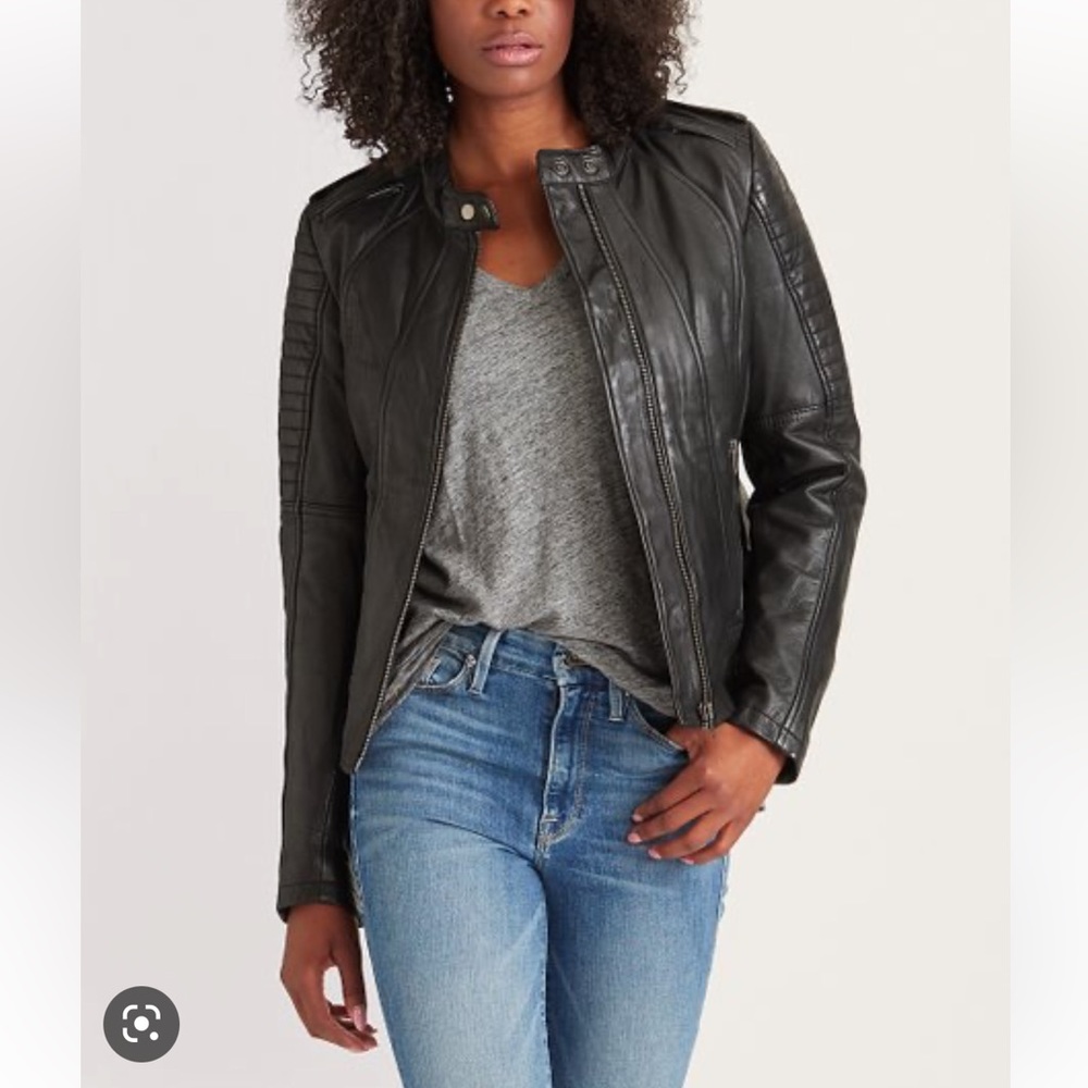 LG Real Leather Made in Brasil Black Moto Bikers Full Zip Jacket. Size 38